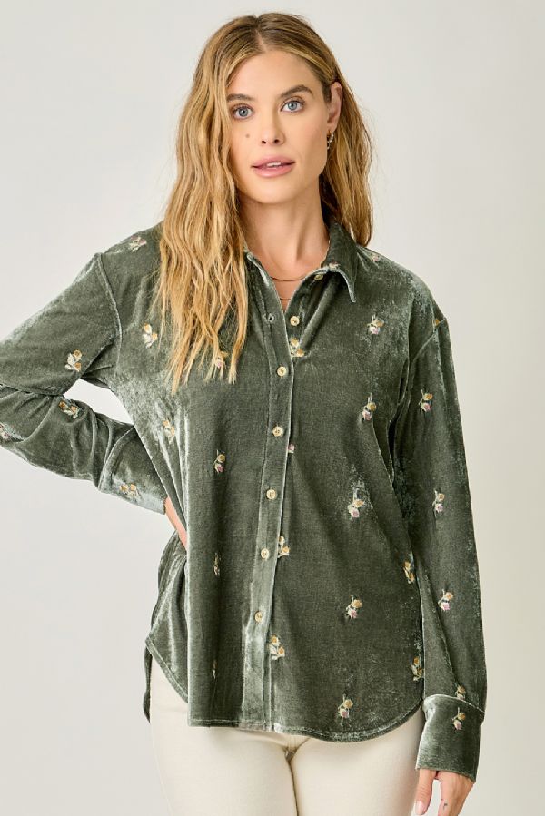 Embroidered Velvet Shirt